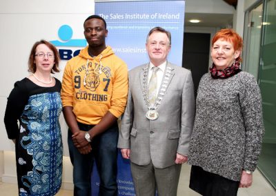 At the Sales Institute of Ireland Business Breakfast at KBC Bank were L to R., Catherine O'Donovan, Teacher College of Commerce, Kesline Ugbodu, Student College of Commerce, Aidan Mc Carthy, Chairperson SII and Veronica Scannell, Student, College of Commerce. Picture, Tony O'Connell Photography.